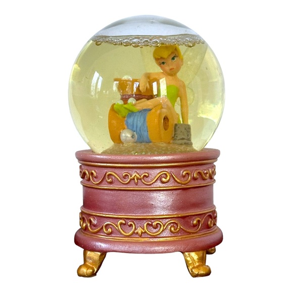 Disney Store Tinkerbell Sitting On Spools of Thread 3 1/2" Miniature Snow Globe - Picture 3 of 10